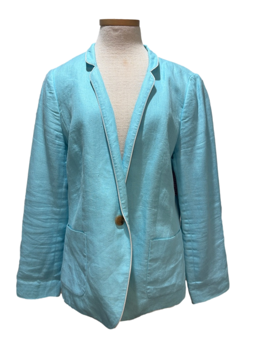 Talbots sz 16 Aberdeen 100% linen robins egg blue blazer